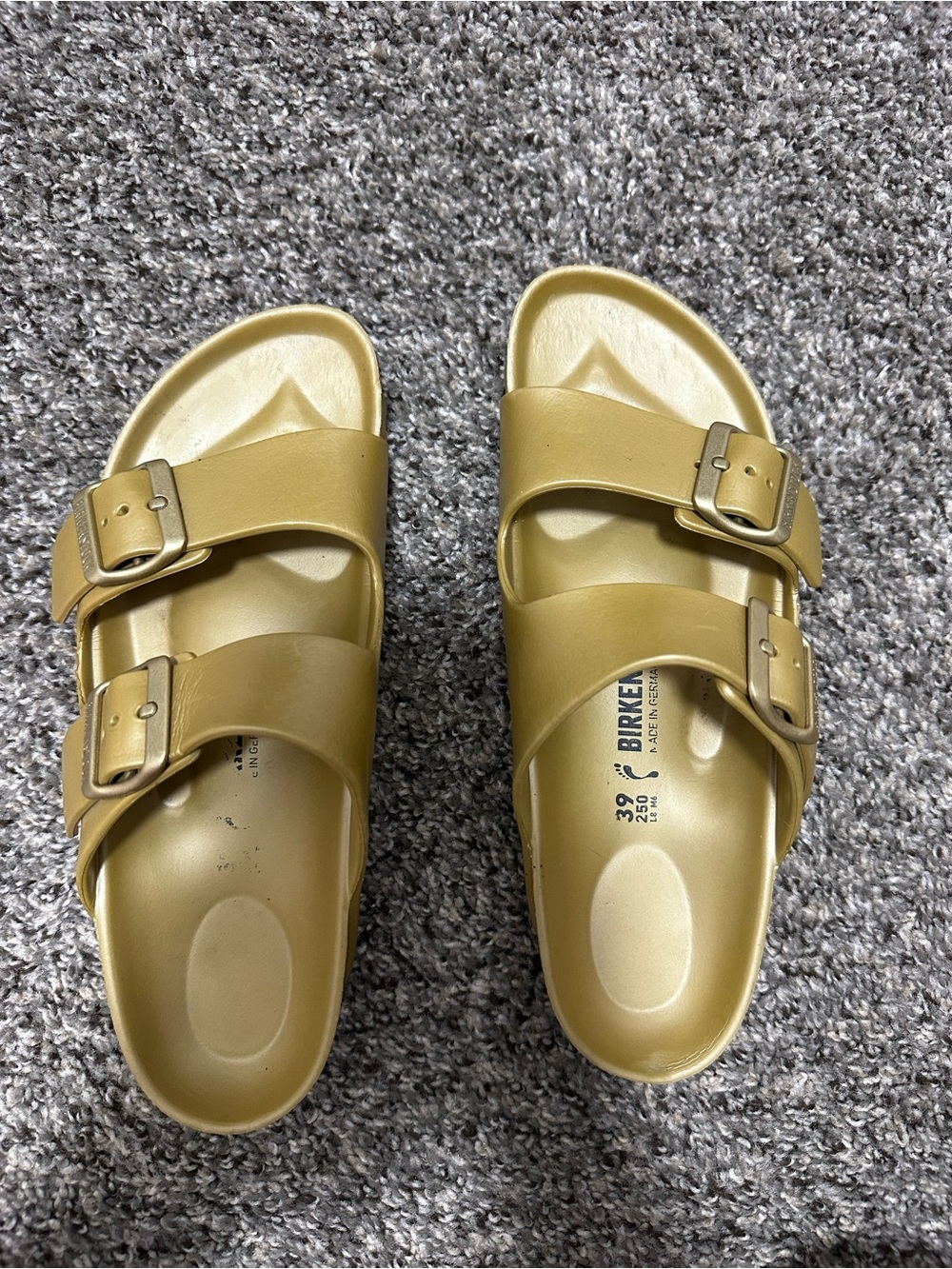 Women’s gold Birkenstocks